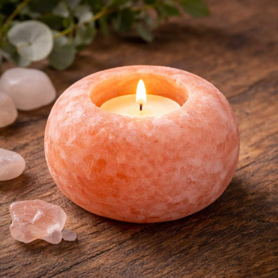 Salzkristall Teelichthalter – Kugelform, naturbelassen