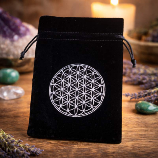 Samtbeutel „Blume des Lebens“ – Schwarz