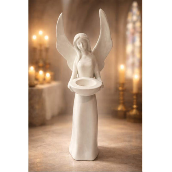 Engel mit Schale – Elegante Dekofigur in Weiss, 40cm