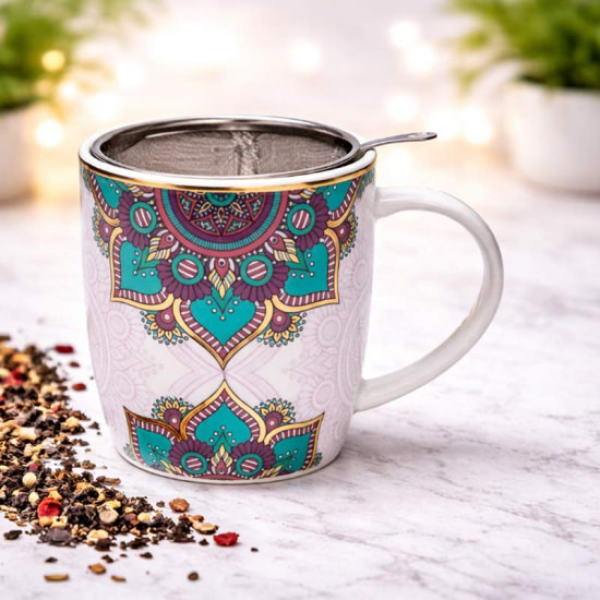 Teetassen-Set Mandala Türkis 400 ml mit Edelstahl-Teesieb
