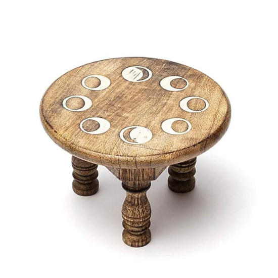 Mondphasen Altartisch Weiss – Spiritueller Ritualtisch aus Holz mit mystischem Monddesign