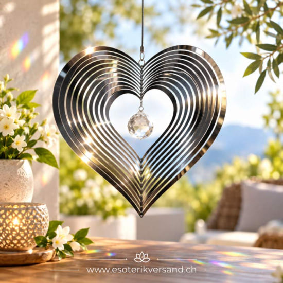 Herz-Windspinner ca. 22 cm mit Kristall 3,5 cm – Sonnenfänger