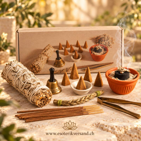 Räucherset Weisser Salbei – Komplettes Ritualset mit Sweetgras & Glocke