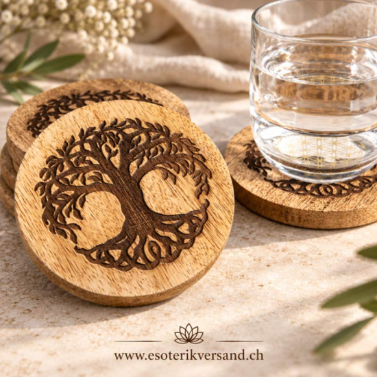 Untersetzer Baum des Lebens aus Mangoholz – 6er-Set in Geschenkbox