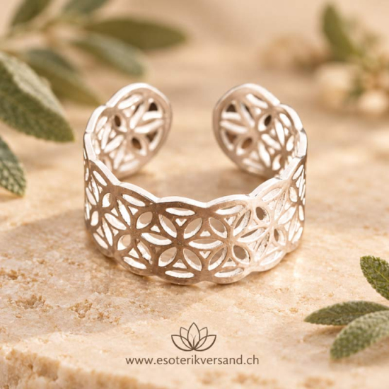 Blume des Lebens Ring aus 925 Sterling Silber – offen & leicht