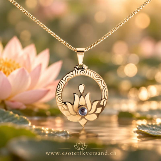 Lotus Anhänger Edelstahl vergoldet mit Shurangama Mantra