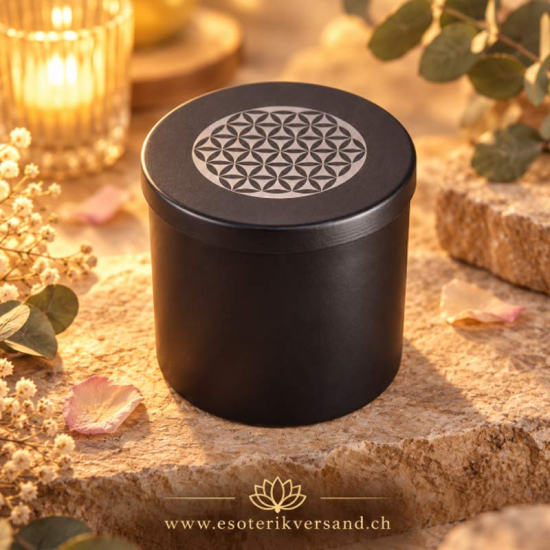 Blume des Lebens Dose klein – Eisen schwarz, 8 cm