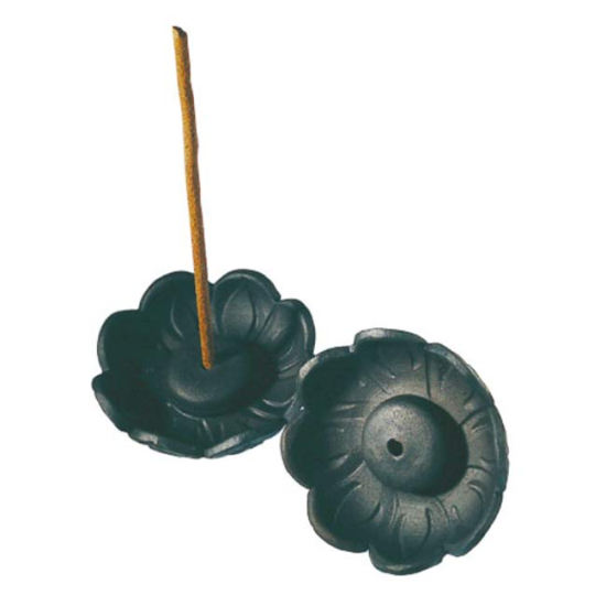 Lotushalter aus Ton - Räucherschale schwarz mit Lotusmotiv