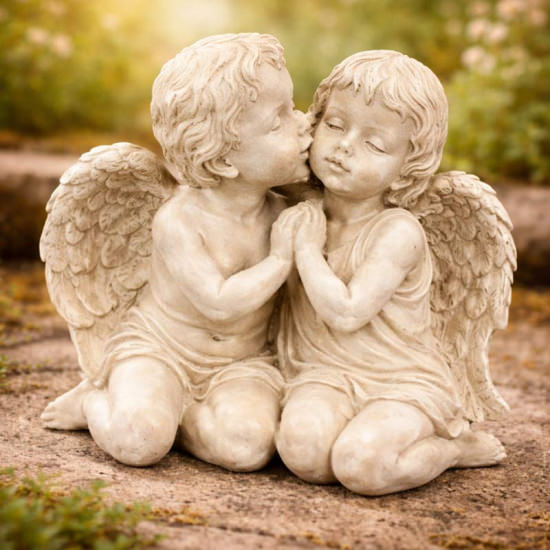Engelpaar küssend – 15 cm – Romantische Gartenfigur & stilvolle Indoor-Dekoration – wetterfest aus Polyresin