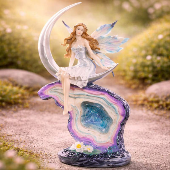 Fee des Mondlichts – 25 cm – Glitzernde Fantasy-Figur aus Resin mit Mond & Kristalloptik