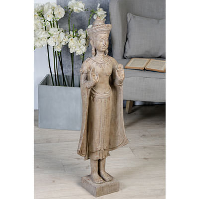 Buddha - Figur in Holzoptik, hellbraun