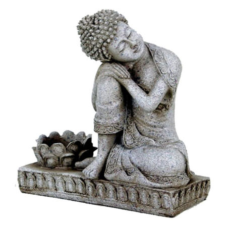 Buddha mit Kerzenhalter, steingrau