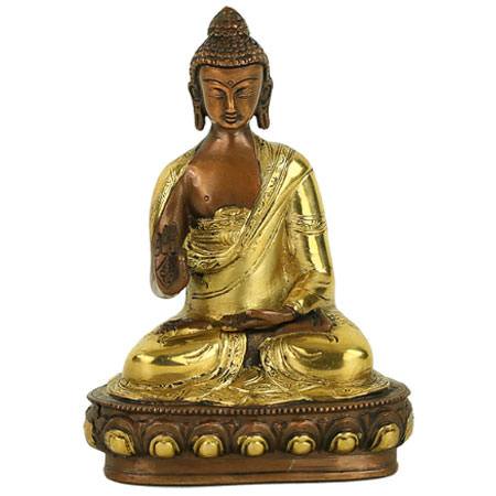 Buddha, Mudra der Lehre, zweifarbig aus Messing, 20 cm