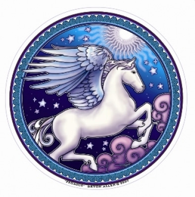 Fensterbild Pegasus, rund
