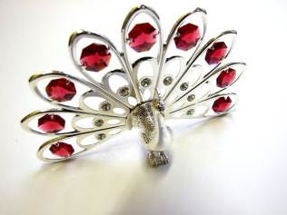 Peacock - Lichtobjekt, Silber-Plated, Kristalle bordeaux Swarovs