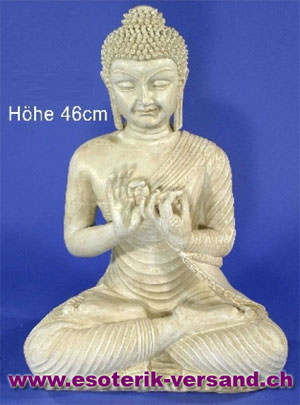 Buddha im Lotussitz, antikweiss, 45cm