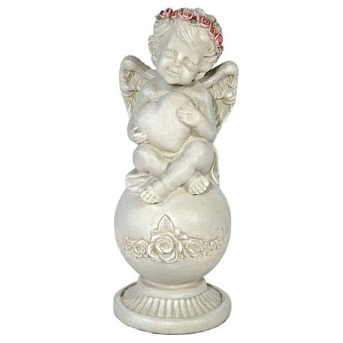 Engel sitzend auf Kugel mit Rosen, 22 cm