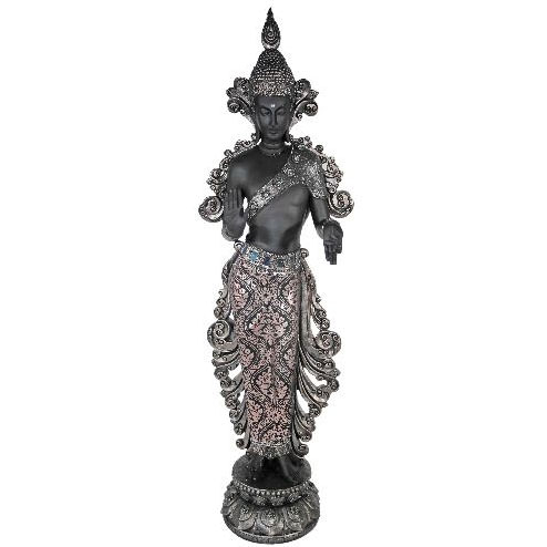 Buddha, stehend in schwarz-silber, 81 cm