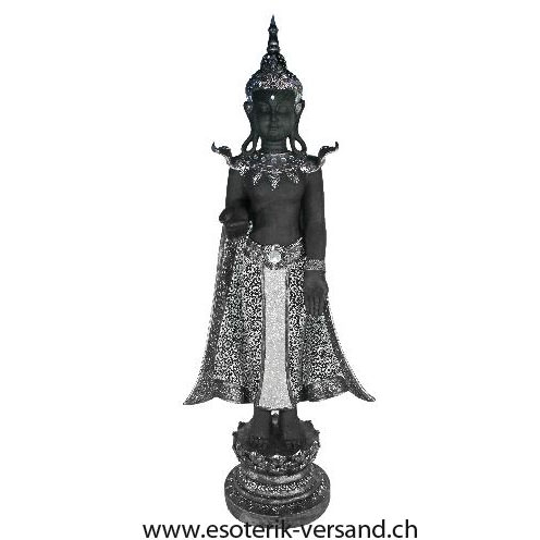 Buddha stehend in schwarz-silber, 119 cm