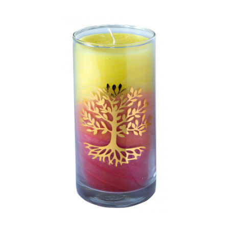 Kerze Sonnenaufgang Lebensbaum im Glas Stearin 14cm