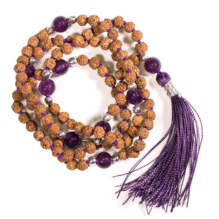 Mala Rudraksha und Amethyst mit violetter Quaste