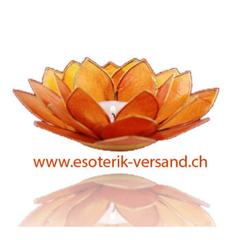 Chakra Lotus Teelichthalter, orange mit Goldrand