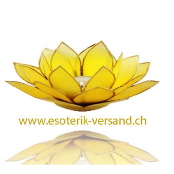 Chakra Lotus Teelichthalter, gelb mit Goldrand