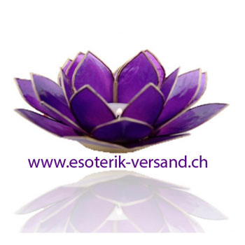 Chakra Lotus Teelichthalter, violett mit Goldrand