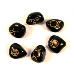 Wicca - Heidnische Symbolsteine schwarzer Achat 6er Set