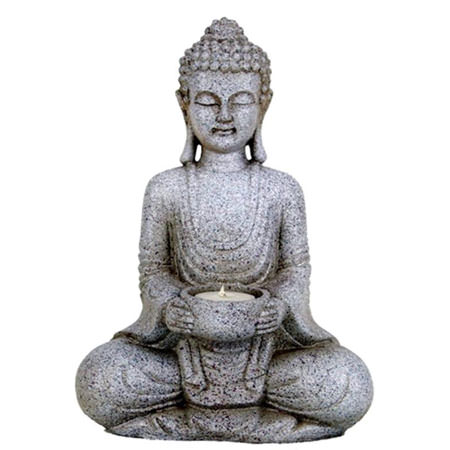 Meditierender Buddha mit Kerzenhalter, steingrau