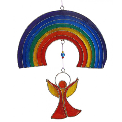 Suncatcher Engel unter Regenbogen, bunt, 25 cm