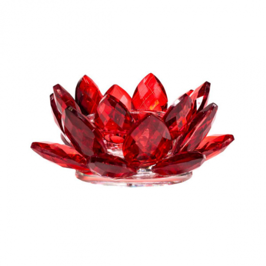 Teelichthalter Lotus aus Kristall, rot