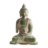 Buddha Kanakamuni, Messing, Sandstein grün mit Gold Finish