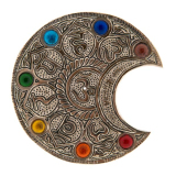 Mond mit Chakraglassteinchen und Mantra Weissmetallhalter