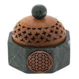 Räuchergefäss Arjuna mit Holzdeckel, grüner Marmor