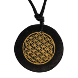 Blume des Lebens auf Schungit mit Lederband