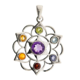 Mandala mit Chakrasteinen, 925 Sterling Silber