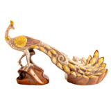 Mayura Pfau aus Messing, kunstvoll Nepali Orange, Gold