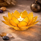Lotus Teelichthalter Gelb – Blütenform mit Goldrand