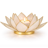 Lotus Teelichthalter Weiss-Gold – Capiz-Design