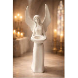 Engel mit Schale – Elegante Dekofigur in Weiss, 40cm
