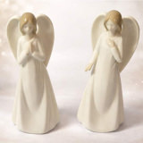 Engel-Figuren 2er-Set aus Keramik – Cremeweiss mit Goldhaar