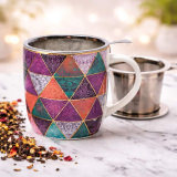 Patchwork - Teetassen-Set 400 ml mit Edelstahl-Teesieb – geometrisches Muster