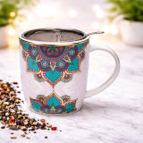 Teetassen-Set Mandala Türkis 400 ml mit Edelstahl-Teesieb