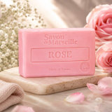 Natürliche Marseille Seife Rose 100g – Französische Wellnessseife mit edlem Rosenduft