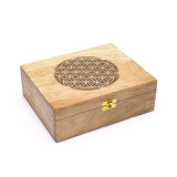 Teebeutelbox Blume des Lebens aus Holz – Spirituelle Aufbewahrungsbox für Tee, Kräuter & Ritualzubehör