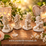 4er Set Engel auf Herz – Polyresin Dekofiguren, wetterfest, 6,5 cm