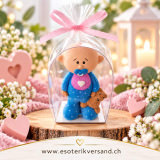 Babyfigur mit Teddy – blau/rosa, 8 cm – liebevolle Geschenkfigur