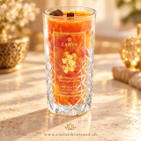 Ritualkerze Glücksmomente mit Tigerauge – Orange, Zimt & Vanille