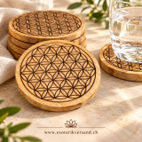 Untersetzer Blume des Lebens aus Mangoholz – 6er-Set in Geschenkschachtel